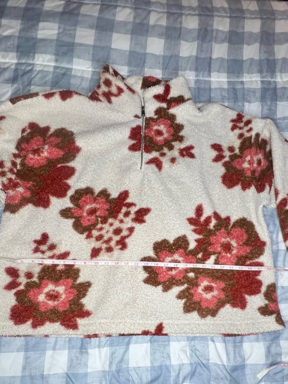 Philosophy Cream Sherpa Pullover with Pink & Brown Floral Print